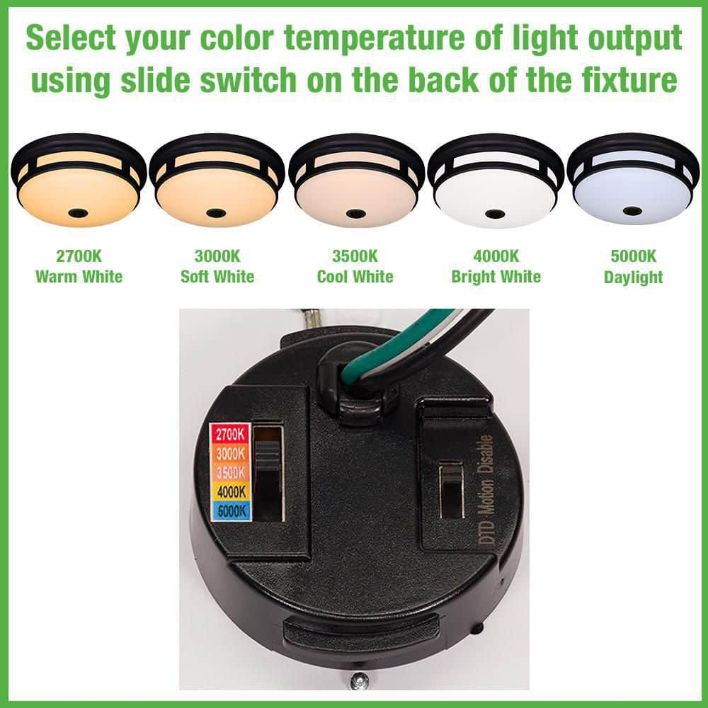 11 in. Round Black Exterior Outdoor Motion Sensing LED Ceiling Light 830 Lumens 5-Color Temperature Options Wet Rated