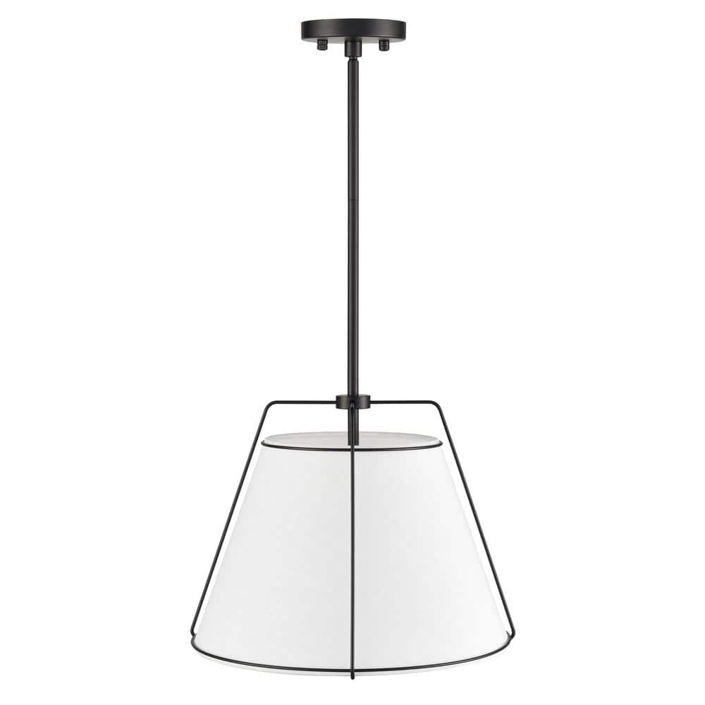 Lise 15 in. 1-Light Black Chandelier with Fabric Shade