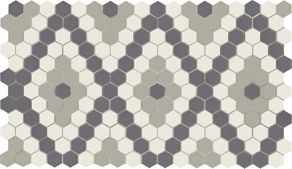 Unglazed Mosaics Ice White / Black / Lt Smoke Hexagon 1X1 Matte