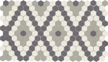 Unglazed Mosaics Ice White / Black / Lt Smoke Hexagon 1X1 Matte