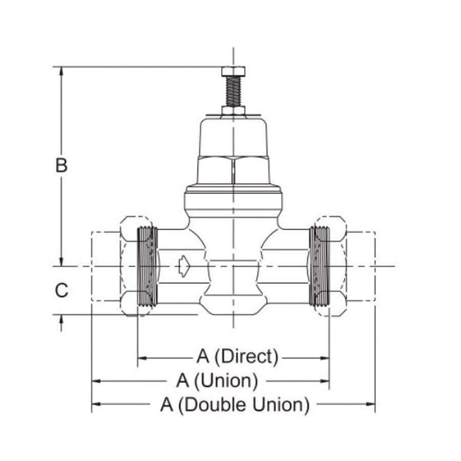 Water Pressure Regulator, 1 in, Union C, Bronze