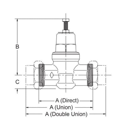 Water Pressure Regulator, 1 in, Union C, Bronze