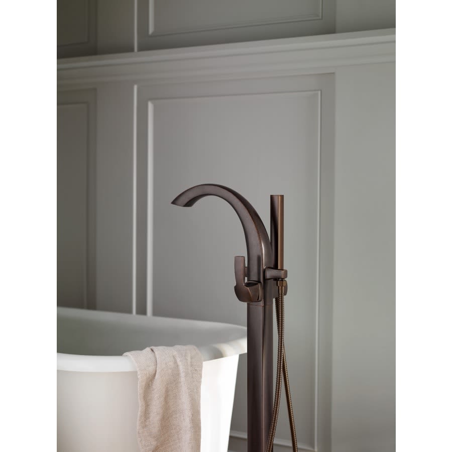 Voss Floor Mounted Tub Filler with Riser and Built-In Diverter - Includes Hand Shower