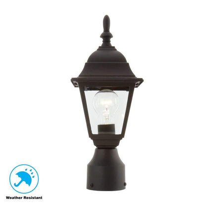 Hampton Bay 1-Light Black Steel Line Voltage Outdoor Weather Resistant Post Light with No Bulb Included