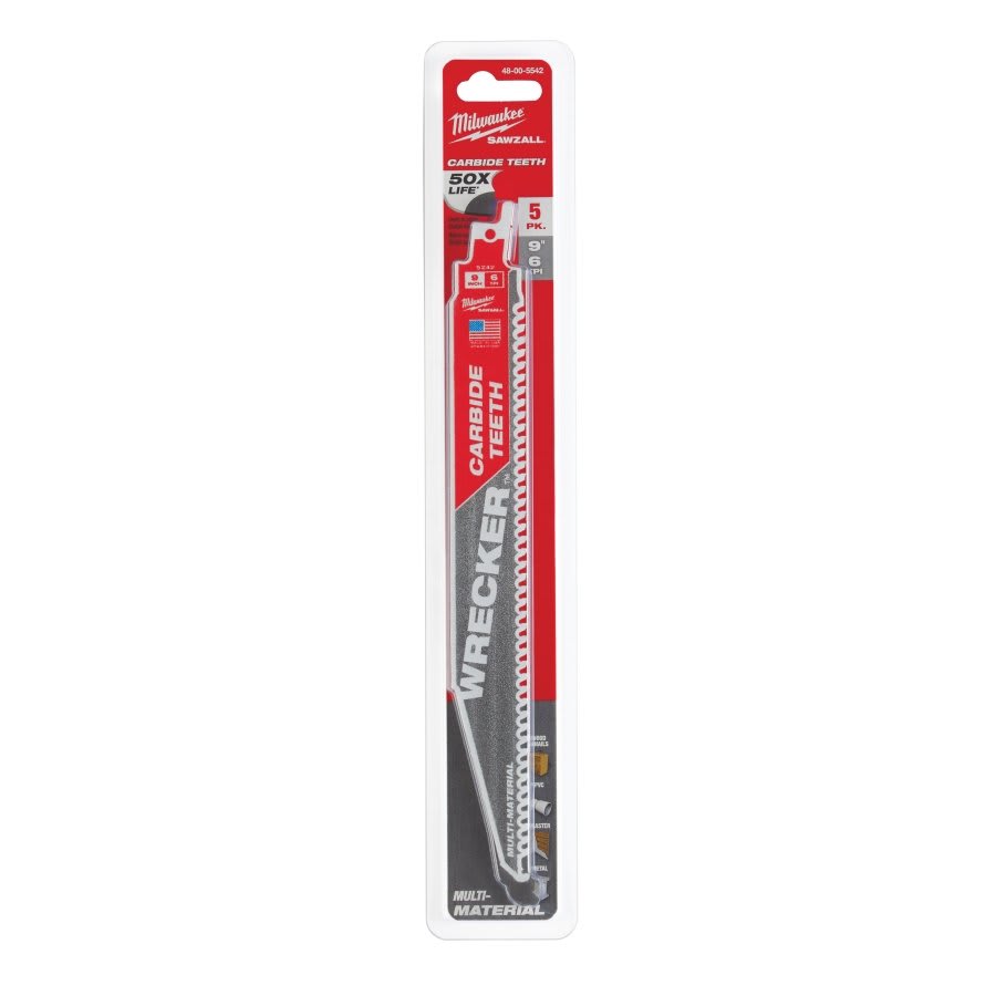 SAWZALL® The Wrecker™ Carbide Tip Reciprocating Saw Blade, 9 in L, 6 tpi, 0.05 in THK
