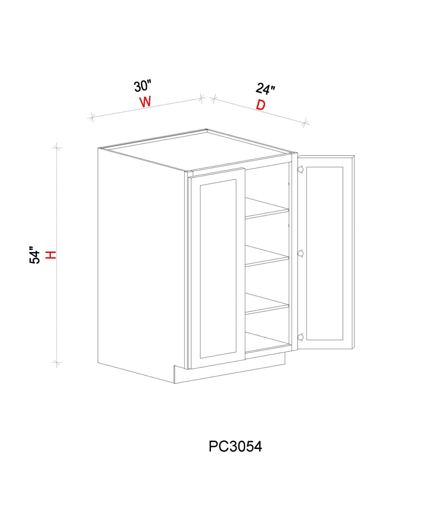 Pantry Cabinet - 30"W x 54"H x 24"D - 2D