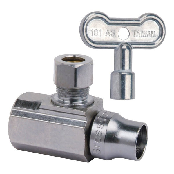 Multi Turn Angle Stop, Loose Key, 1/2 x 3/8 in, FNPT x Comp, Chrome