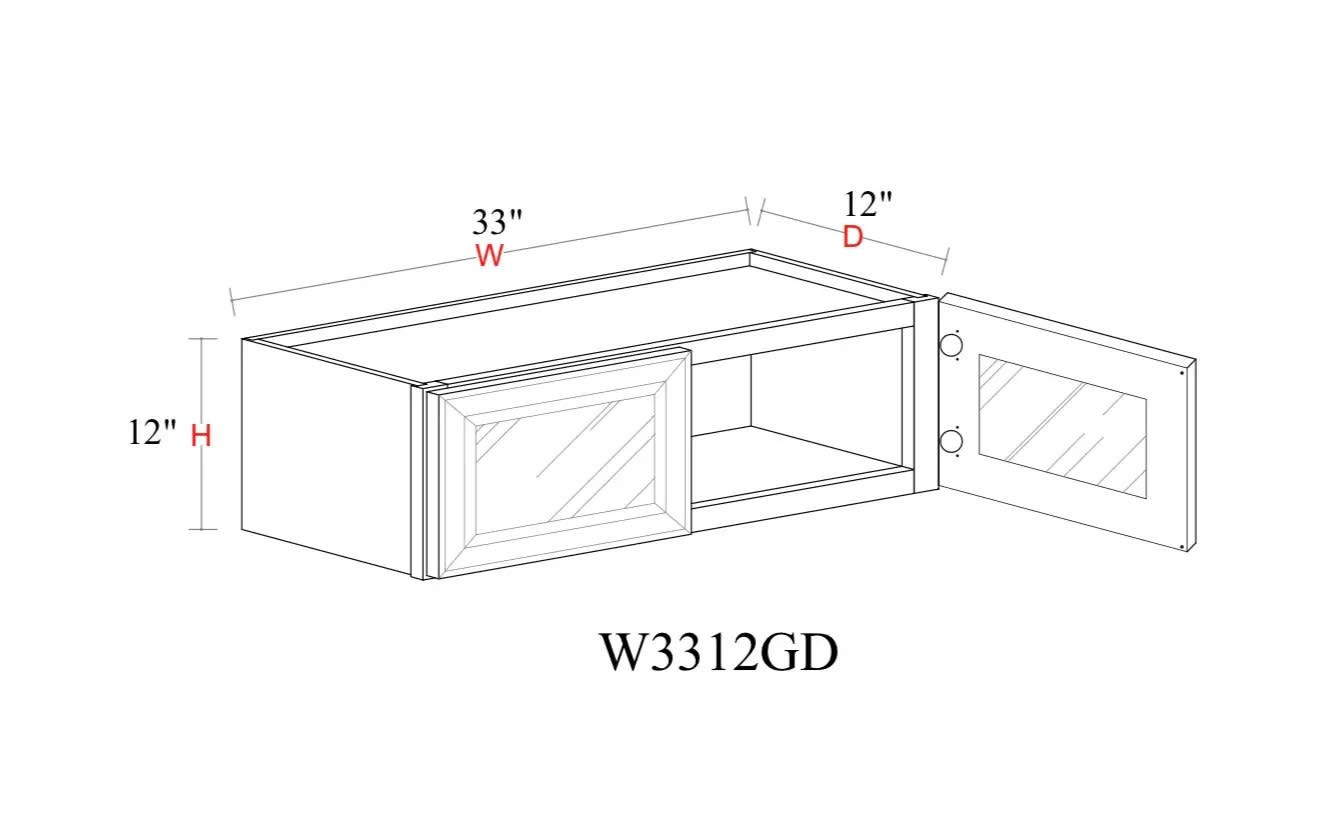 Wall Cabinet - 33"W x 12"H x 12"D Glass Door Only