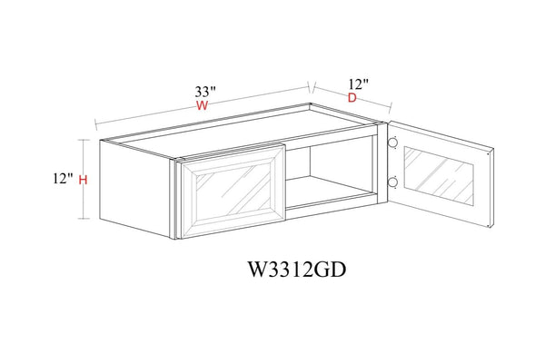 Wall Cabinet - 33"W x 12"H x 12"D Glass Door Only