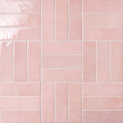 Cloé 2.5X8 Glossy Ceramic Tile in Pink