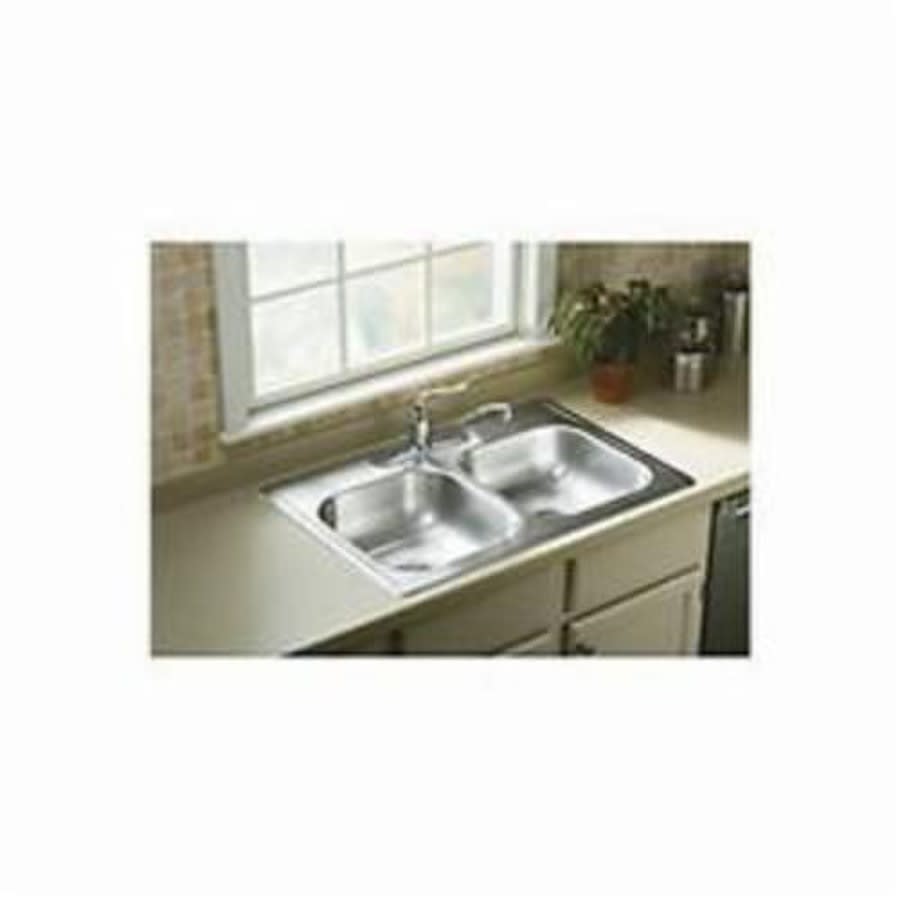 Middleton® Double Bowl Kitchen Sink, Top Mount, ADA, 33 x 22 in, 6 in Bowl Depth, 4-Hole, 20 ga Luster Steel, Stainless