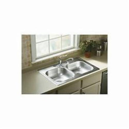 Middleton® Double Bowl Kitchen Sink, Top Mount, ADA, 33 x 22 in, 6 in Bowl Depth, 4-Hole, 20 ga Luster Steel, Stainless