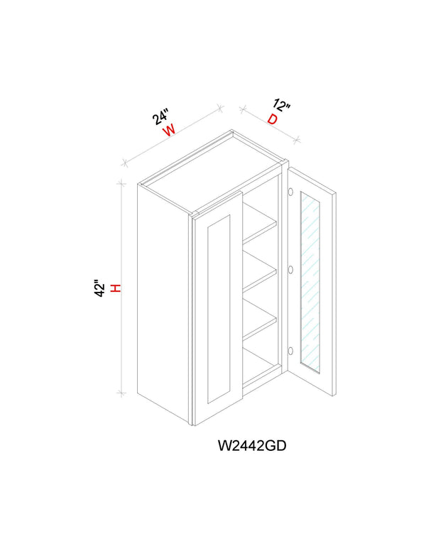 Wall Cabinet - 24"W x 42"H x 12"D Glass Door Only