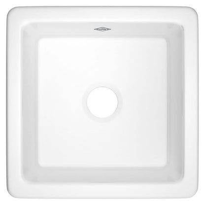 Single Bowl Bar Sink, Top/Under Mount, 18 x 18 in, 6-9/16 in Bowl Depth, Fireclay, White